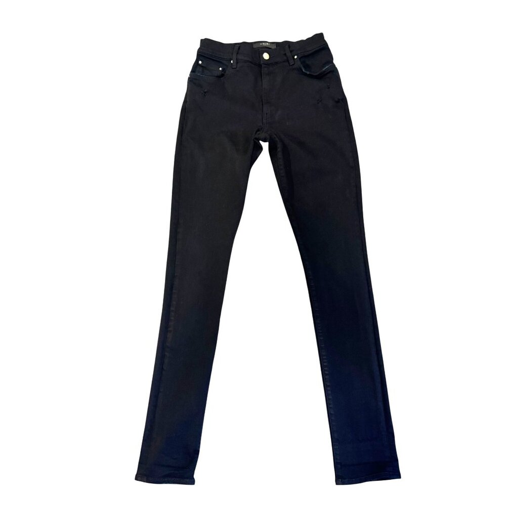 Size 31 Amiri Black Jeans Stretch Straight‎ Skinny Stack Distress Mens Womens